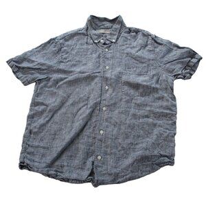 Everlane Men’s L Short Sleeve Button-Down Shirt Blue White Striped Cotton